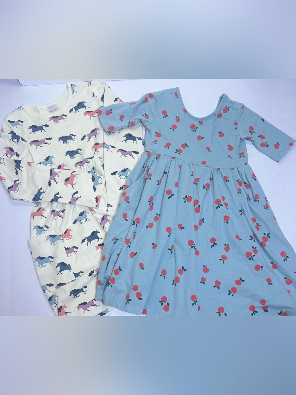 Hanna Andersson Girls Dress Lot Size 120 6-7 Unicorn Apple Print